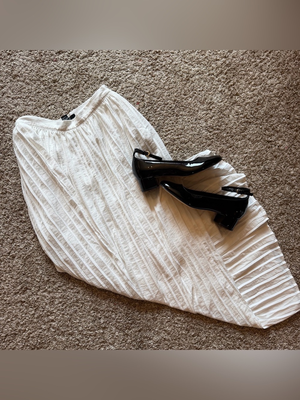 White Light Cream Maxi Skirt Accordion Pleat Hidden Zipper